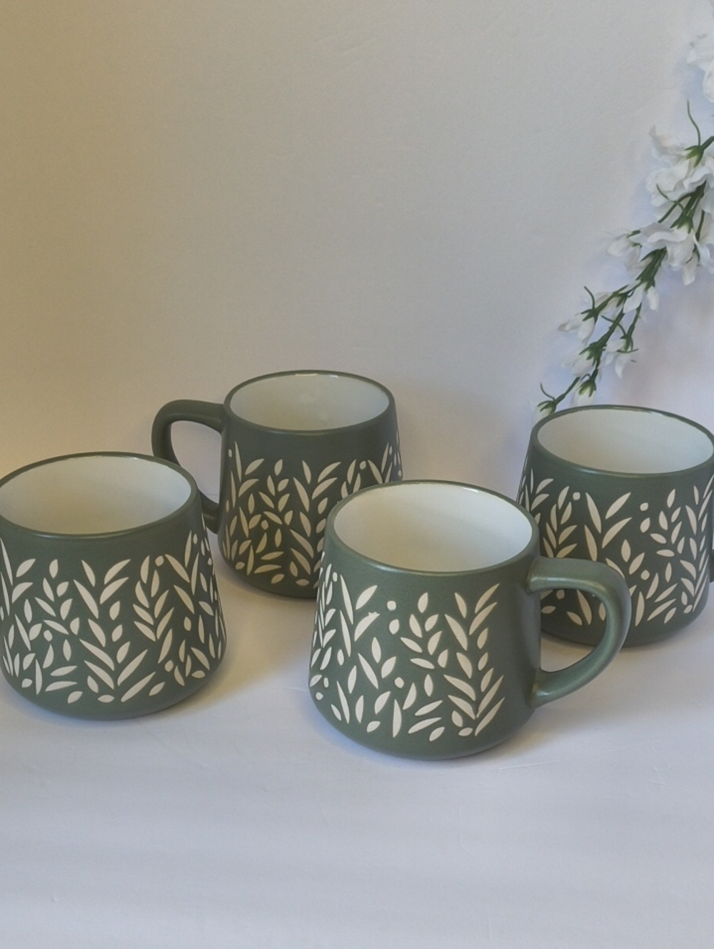Sage Green Ceramic Mugs - Set of 4